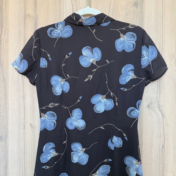 LOFT Floral Button Dress‎ Black Blue 4 Vintage 90s Y2K - Picture 6 of 7